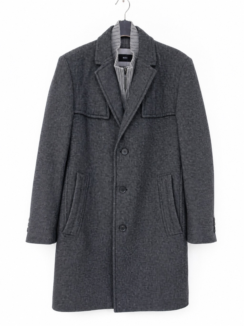 BOSS Hugo Boss The Stride Gray Wool Blend Coat 40R Zip Bib Jacket